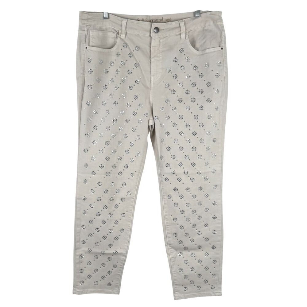 Soft Surroundings Jeans Pants 14 Petite Embellished Cotton Blend NWT PT-2760